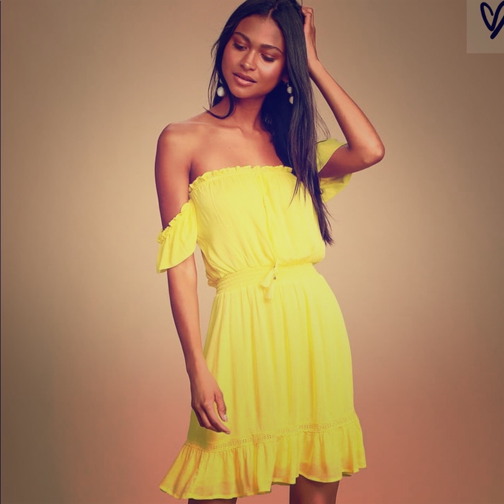 Lulus Bright Yellow Off-the-Shoulder Dress!